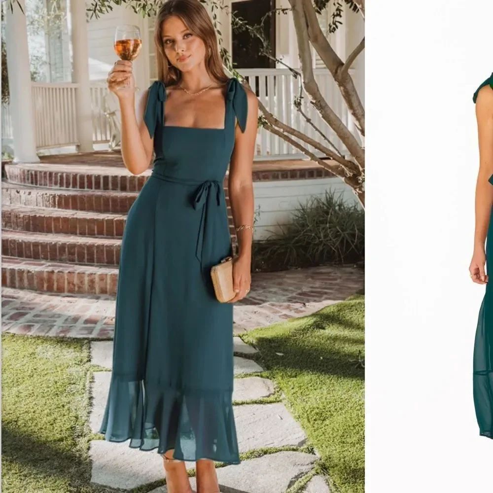 Show me your Mumu Claire midi dress in emerald chiffon